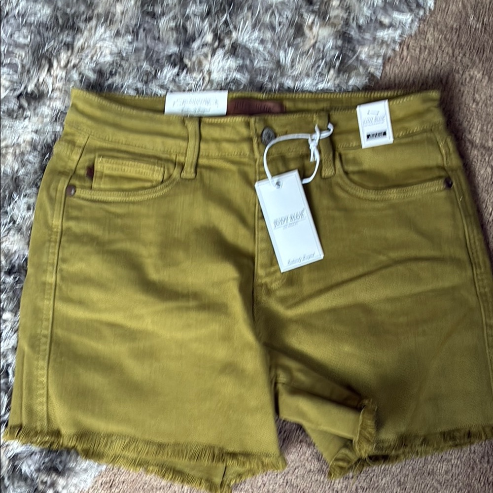 Judy Blue army green Jean Shorts Mid-Length Frayed Hem